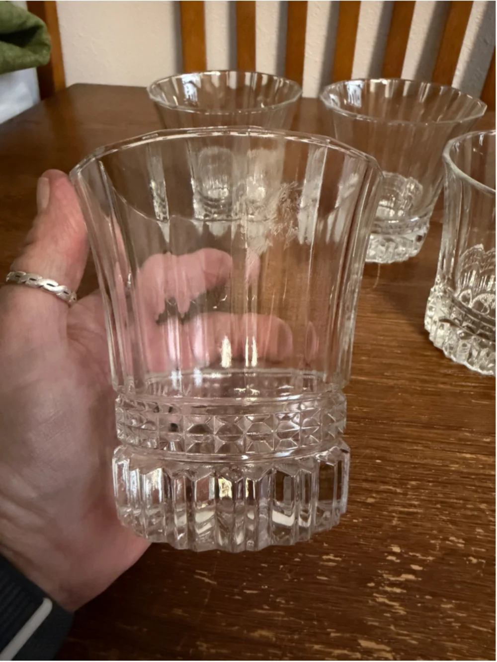 Vintage Set of 4 Flared Rocks Whiskey Glasses Paneled Textured Barware Cocktail